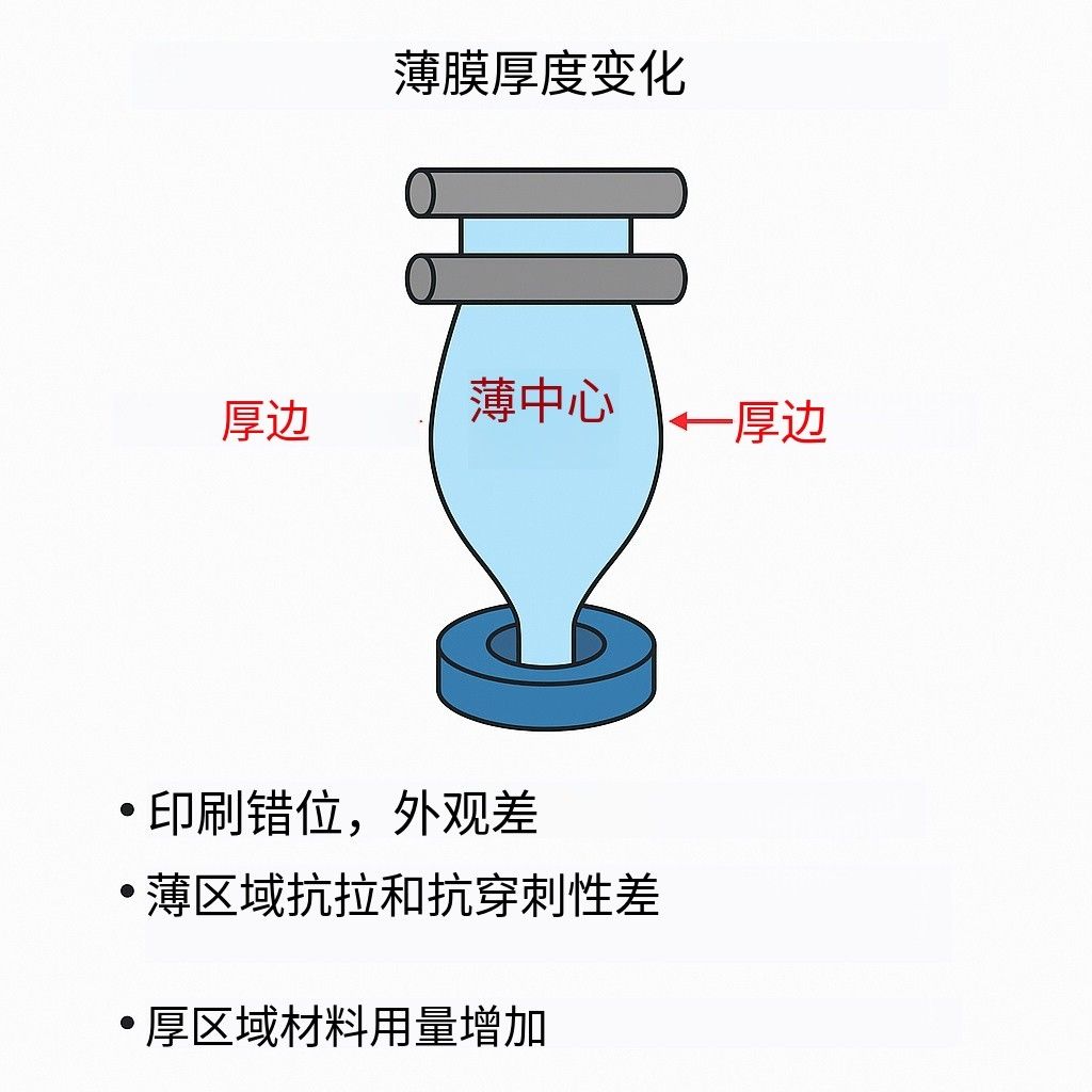 吹膜過(guò)程中薄膜厚度從邊到中間發(fā)生變化的示意圖