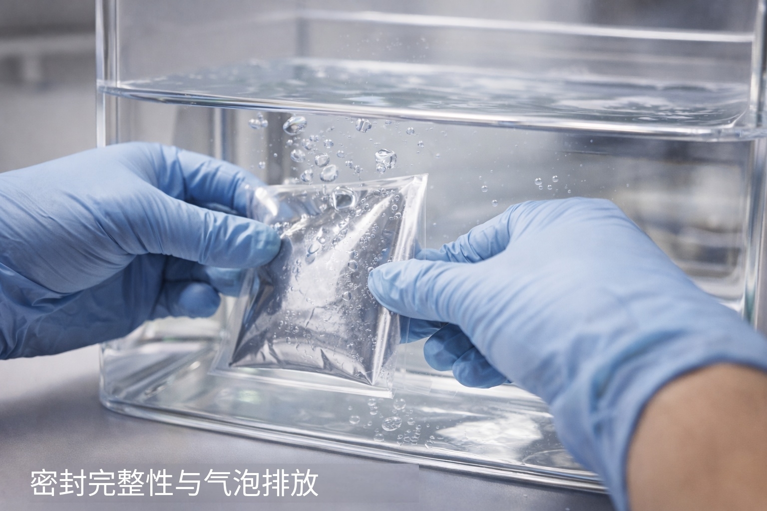 食品包裝袋密封性檢測(cè)（實(shí)驗(yàn)室水檢/氣泡法示意）